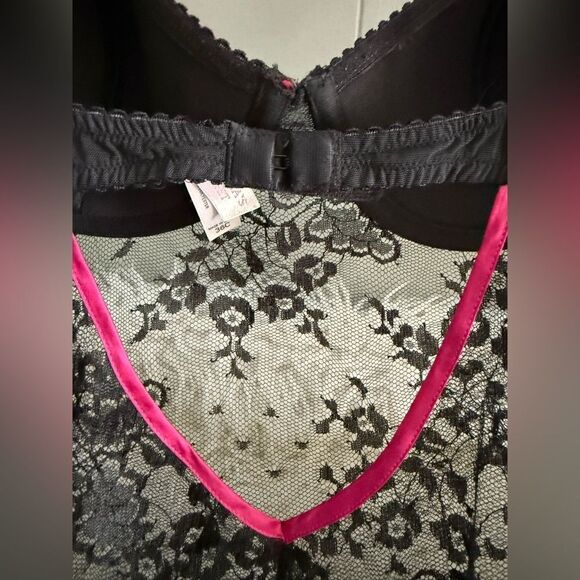 Sexy Sheer Black Lace & Hot Pink Lingerie Babydoll 36C New Without Tags - Picture 5 of 17